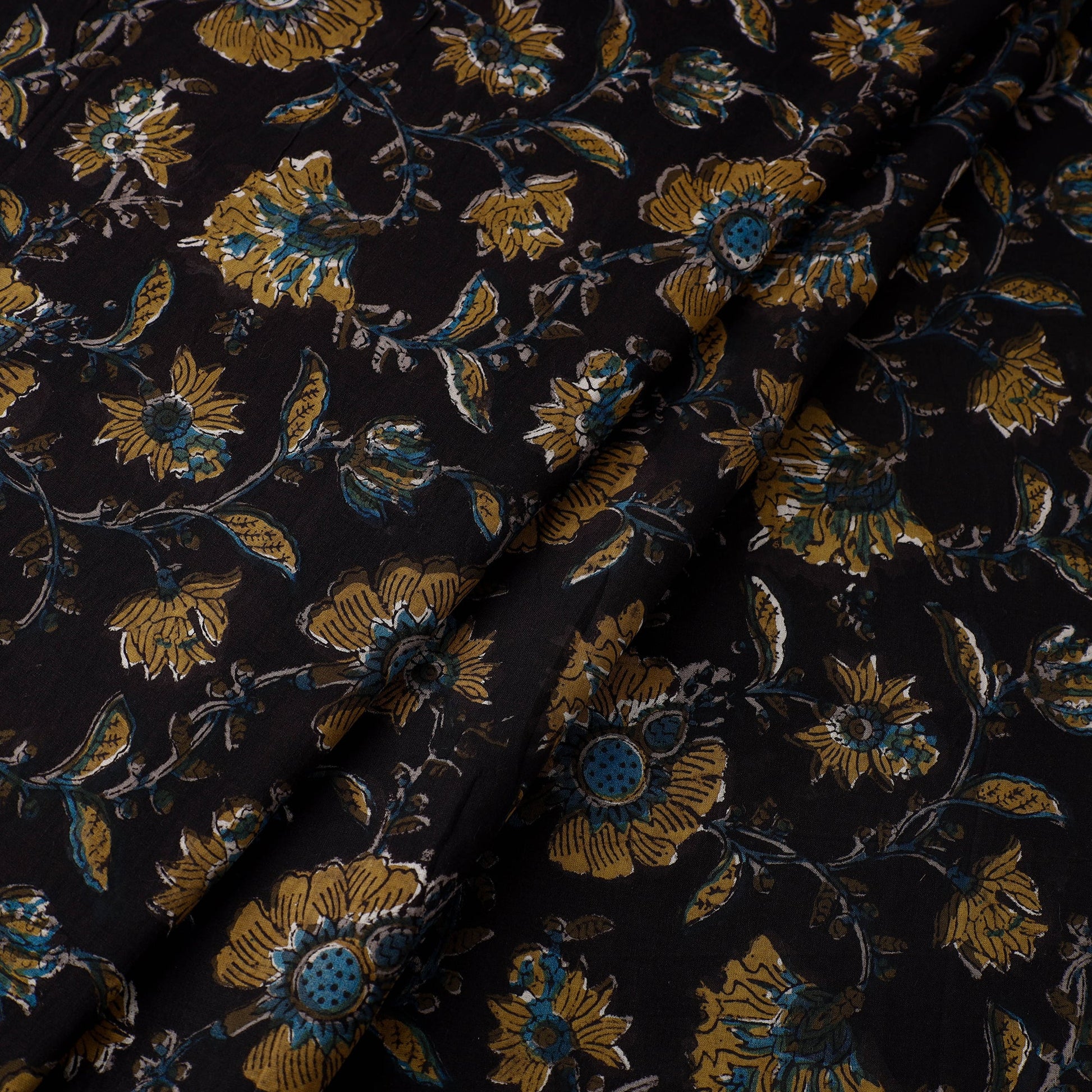 Black - Block Printed Cotton Jahota Fabric 12