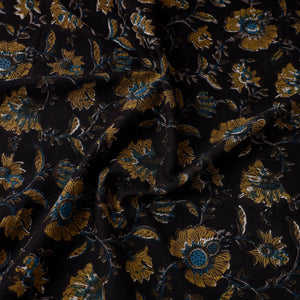 Black - Block Printed Cotton Jahota Fabric 12