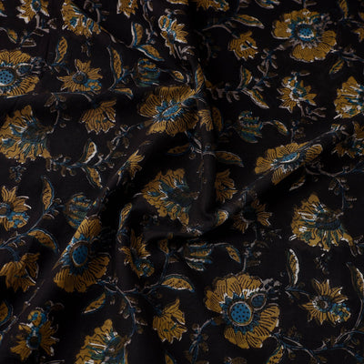 Black - Block Printed Cotton Jahota Fabric 12