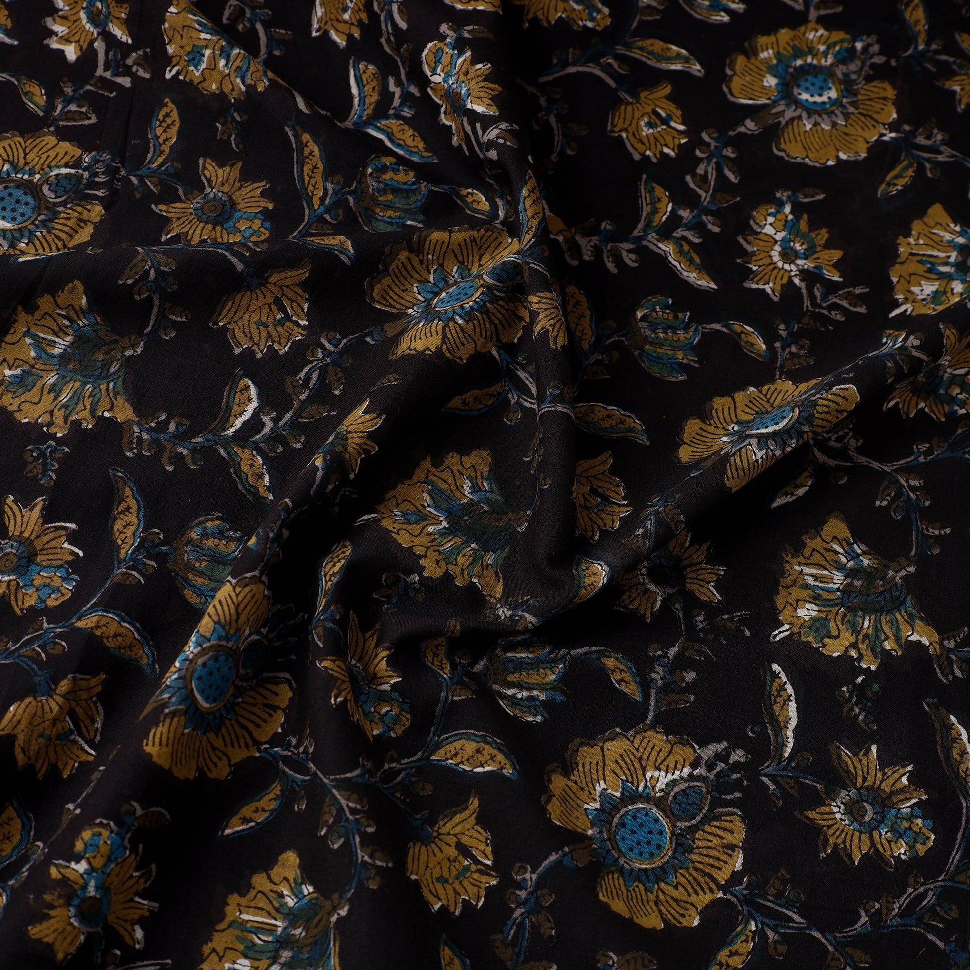 Black - Block Printed Cotton Jahota Fabric 12