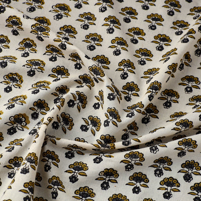 Beige - Block Printed Cotton Kalamkari Bagru Fabric 15