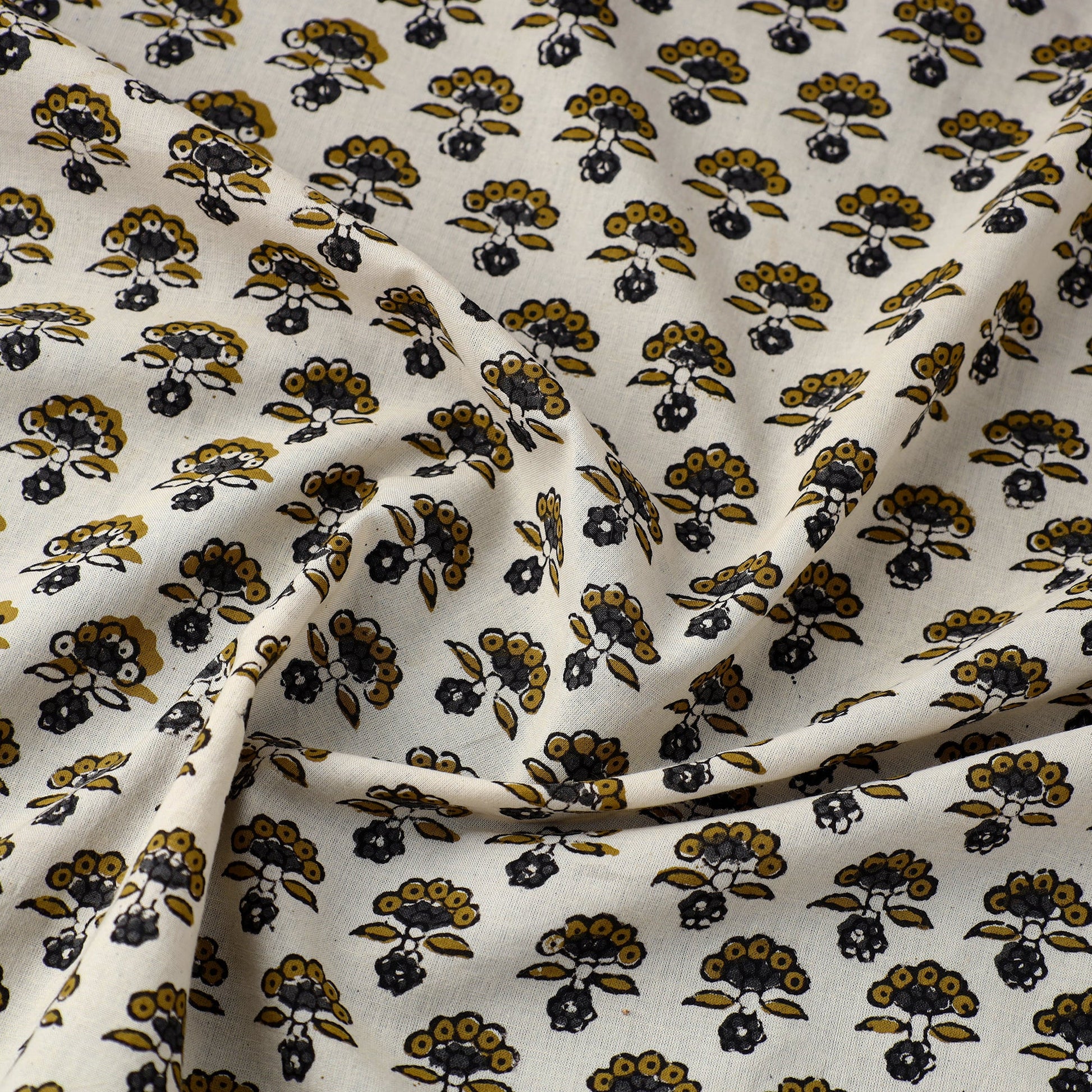 Beige - Block Printed Cotton Kalamkari Bagru Fabric 15