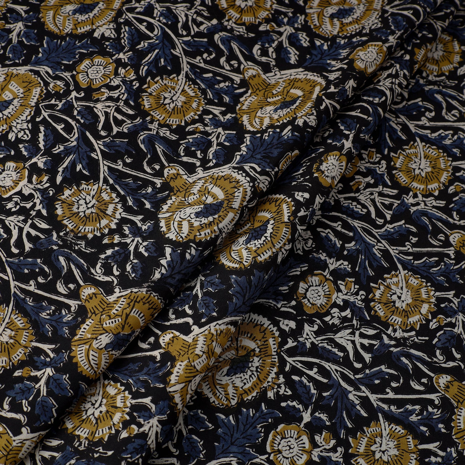 Blue - Block Printed Cotton Kalamkari Bagru Fabric 19