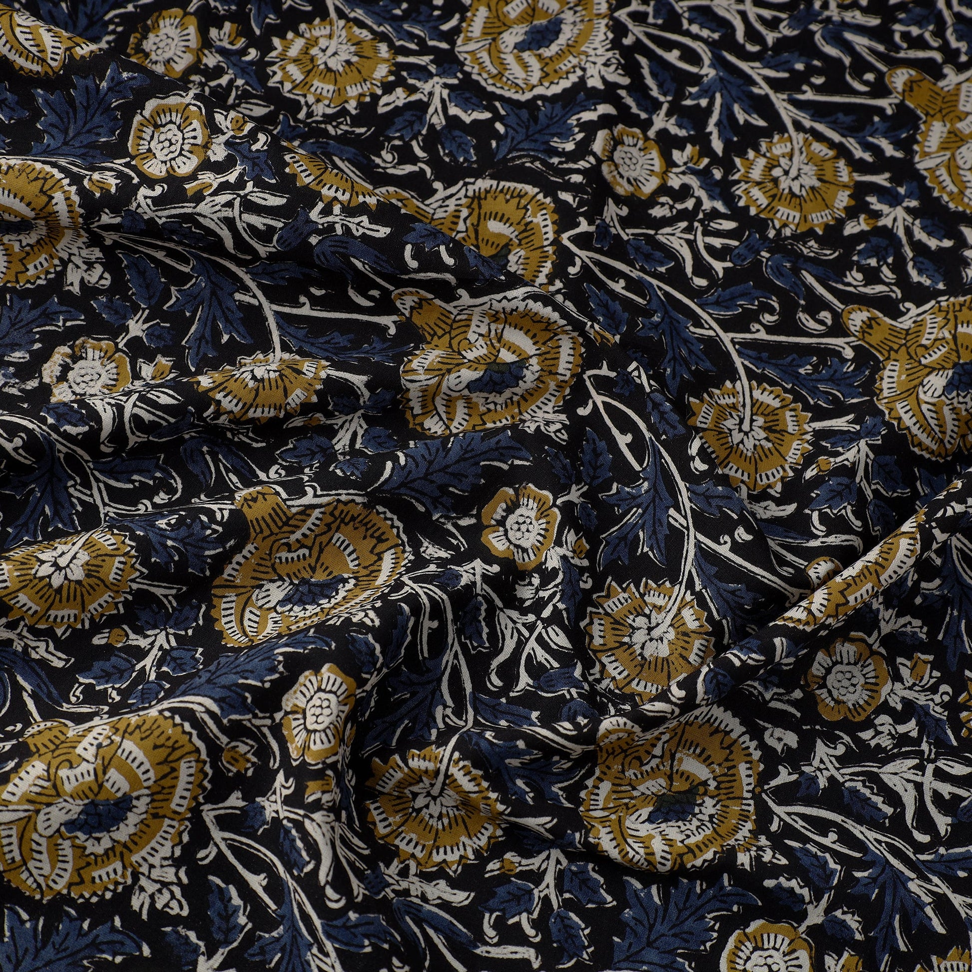 Blue - Block Printed Cotton Kalamkari Bagru Fabric 19