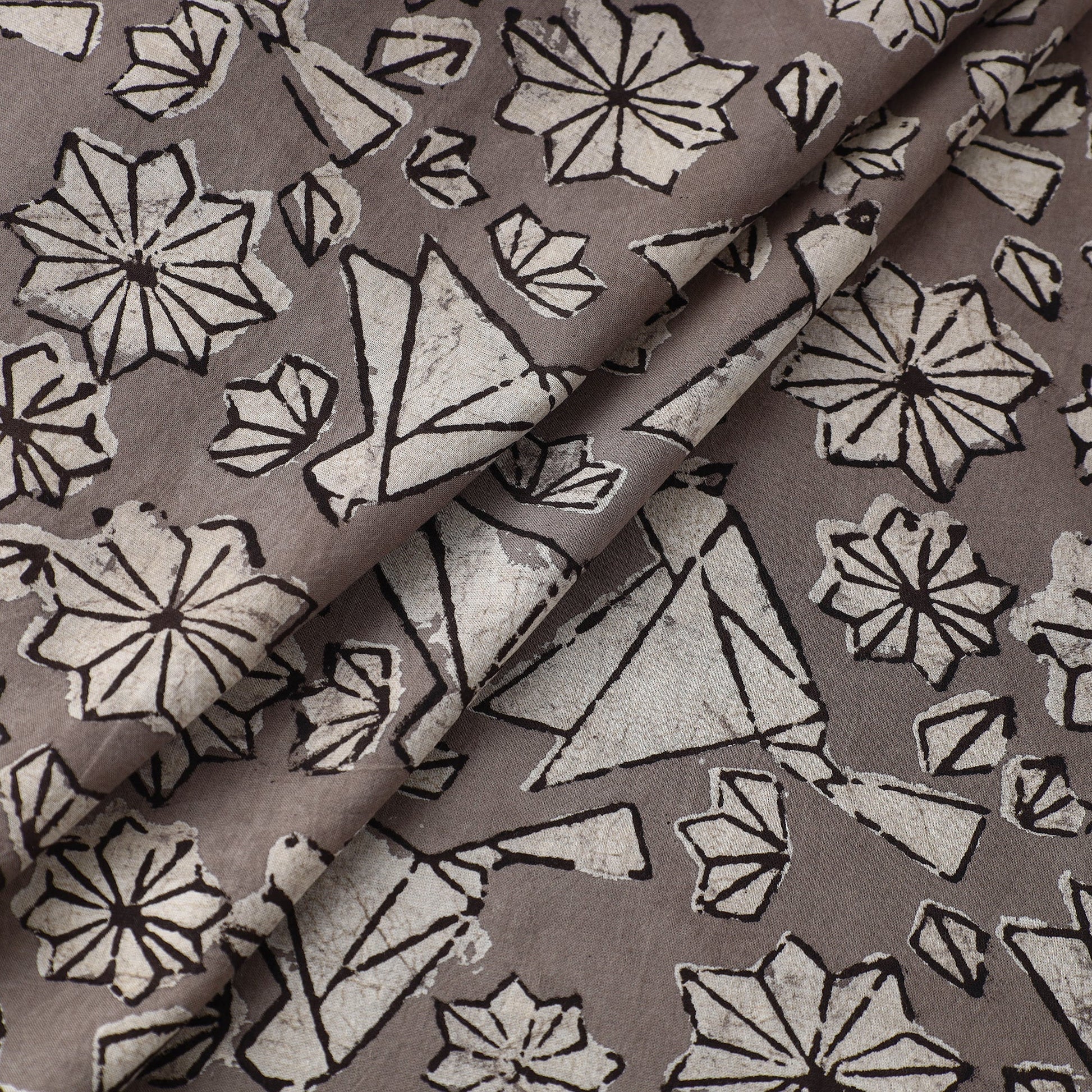 Brown - Natural Dyed Cotton Bindaas Block Print Fabric 05