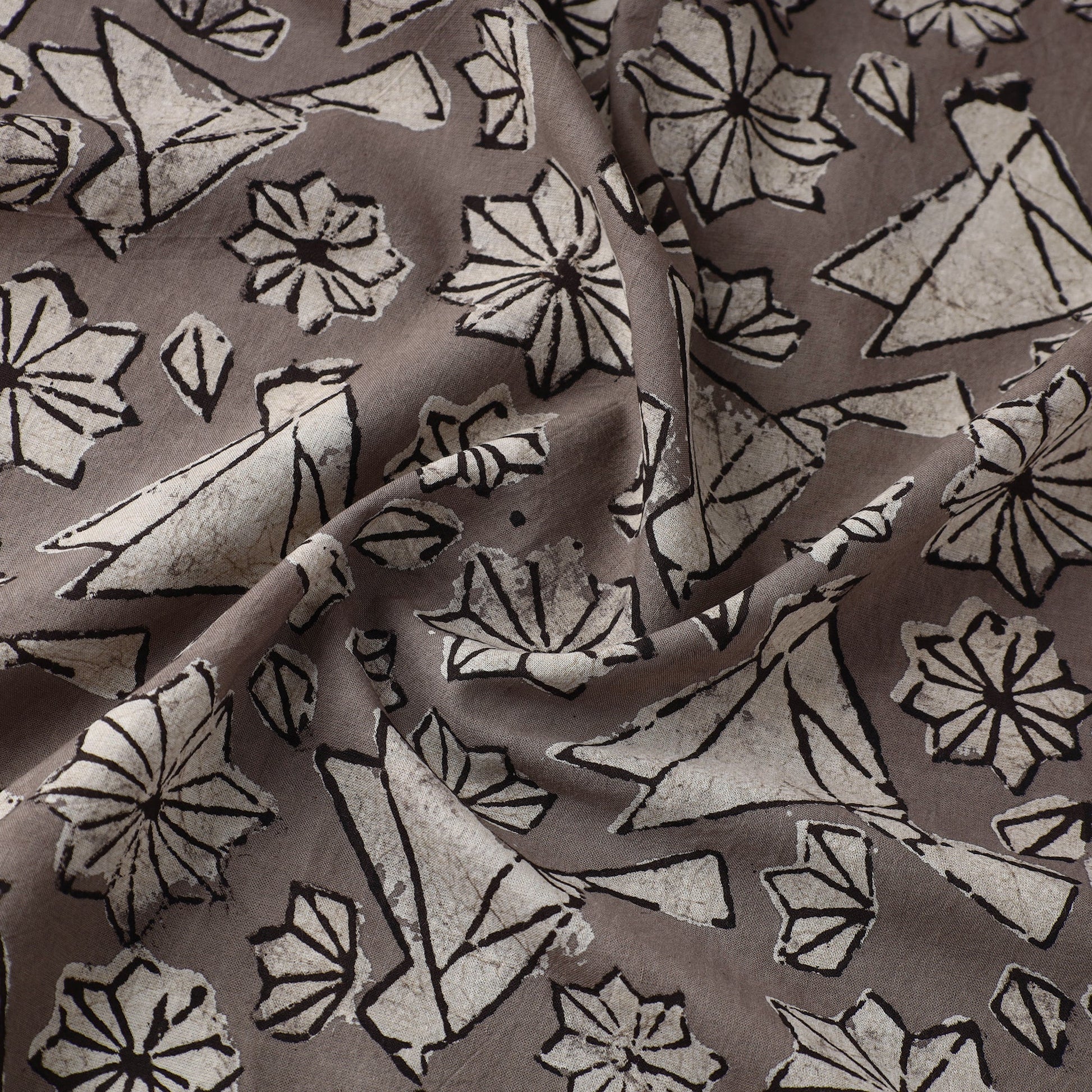 Brown - Natural Dyed Cotton Bindaas Block Print Fabric 05