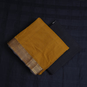 Brown - 3pc Handloom Cotton Mangalagiri Dress Material 21