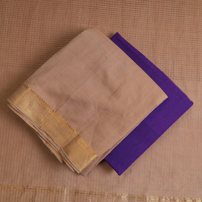 Brown - 3pc Handloom Cotton Mangalagiri Dress Material 23