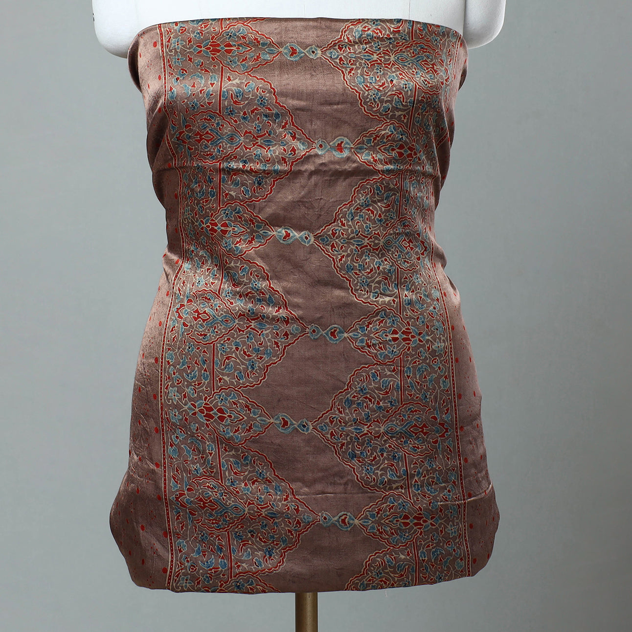 Brown - Ajrakh Block Printed Cotton Kurta Material - (2.5m) 27