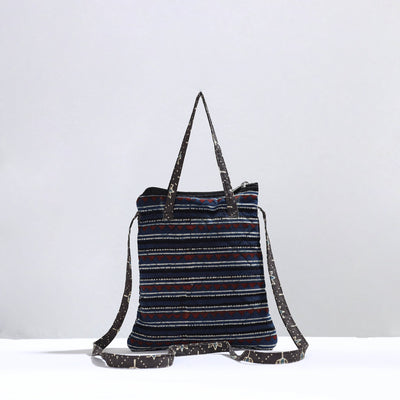 Black - Handmade Quilted Cotton Ajrakh Block Printed Sling Bag 05