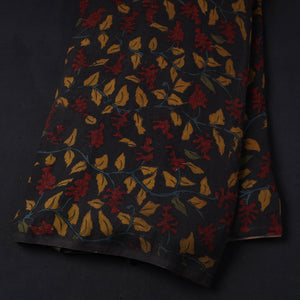 Black - Silk Handpainted Srikalahasti Pen Kalamkari Fabric 01