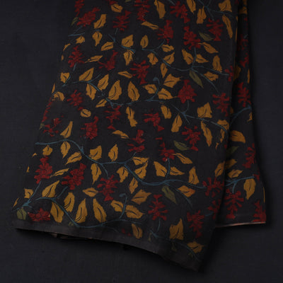Black - Silk Handpainted Srikalahasti Pen Kalamkari Fabric 01