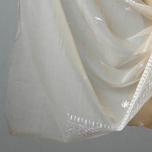 Beige - 3pc Kota Doria Cotton Embroidered Suit Material Set 12