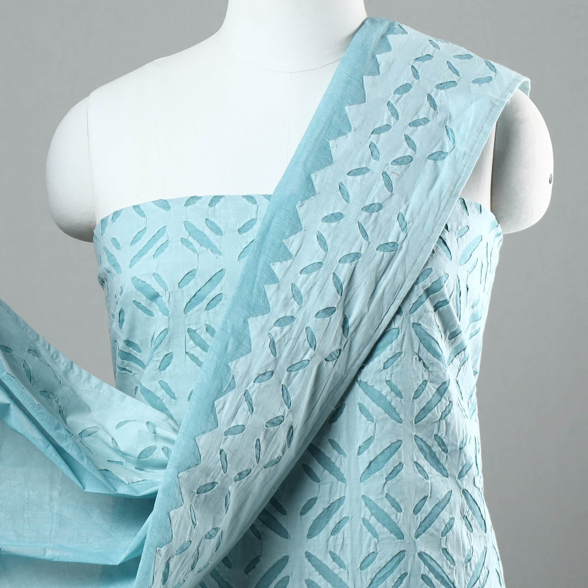 3pc Cut Work Cotton Barmer Applique Dress Material 01