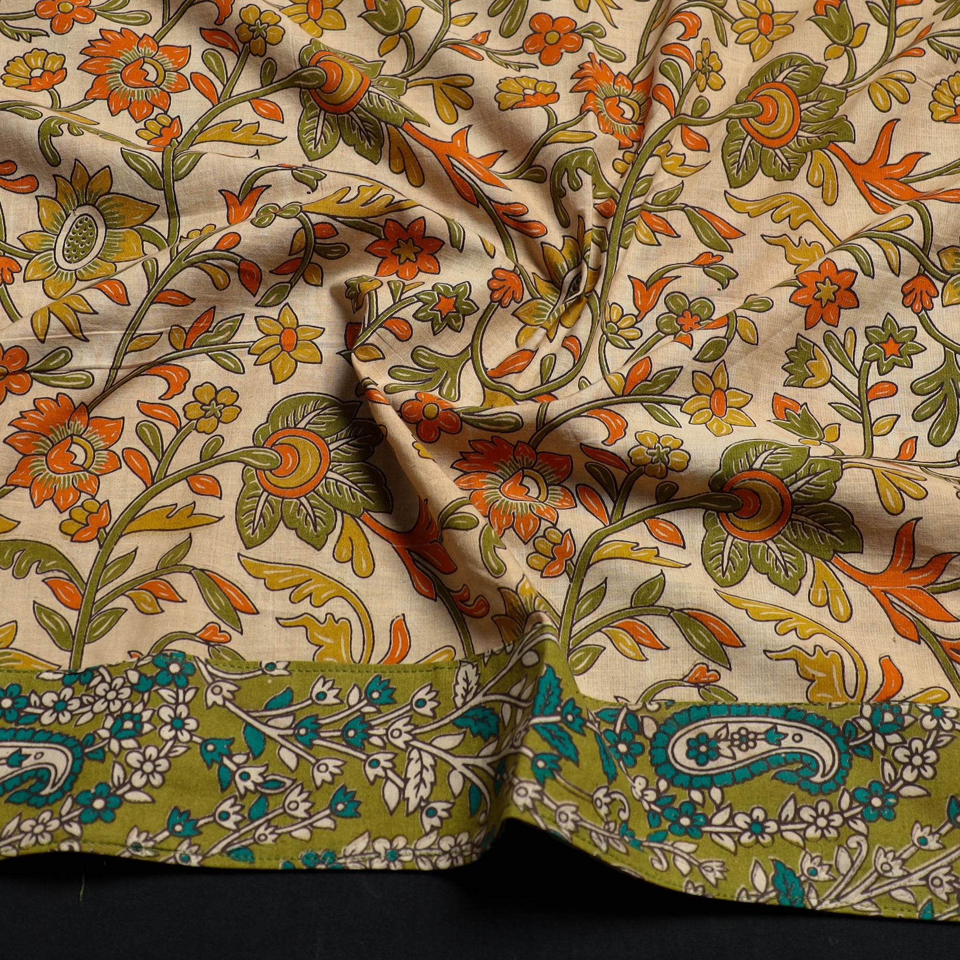 Beige - Block Printed Cotton Kalamkari Blouse Piece 21