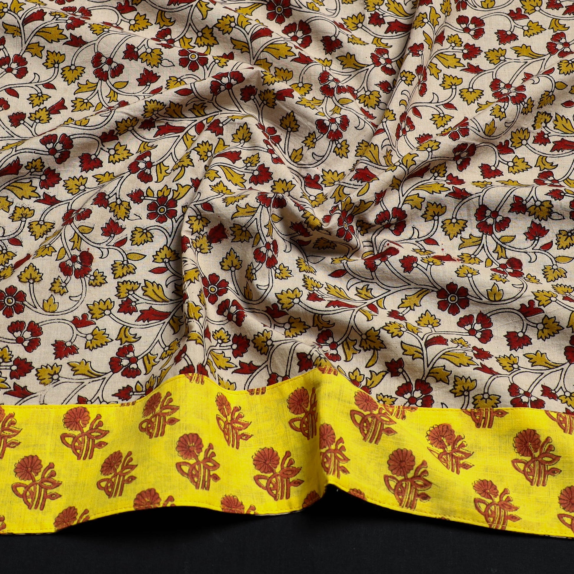 Beige - Block Printed Cotton Kalamkari Blouse Piece 22