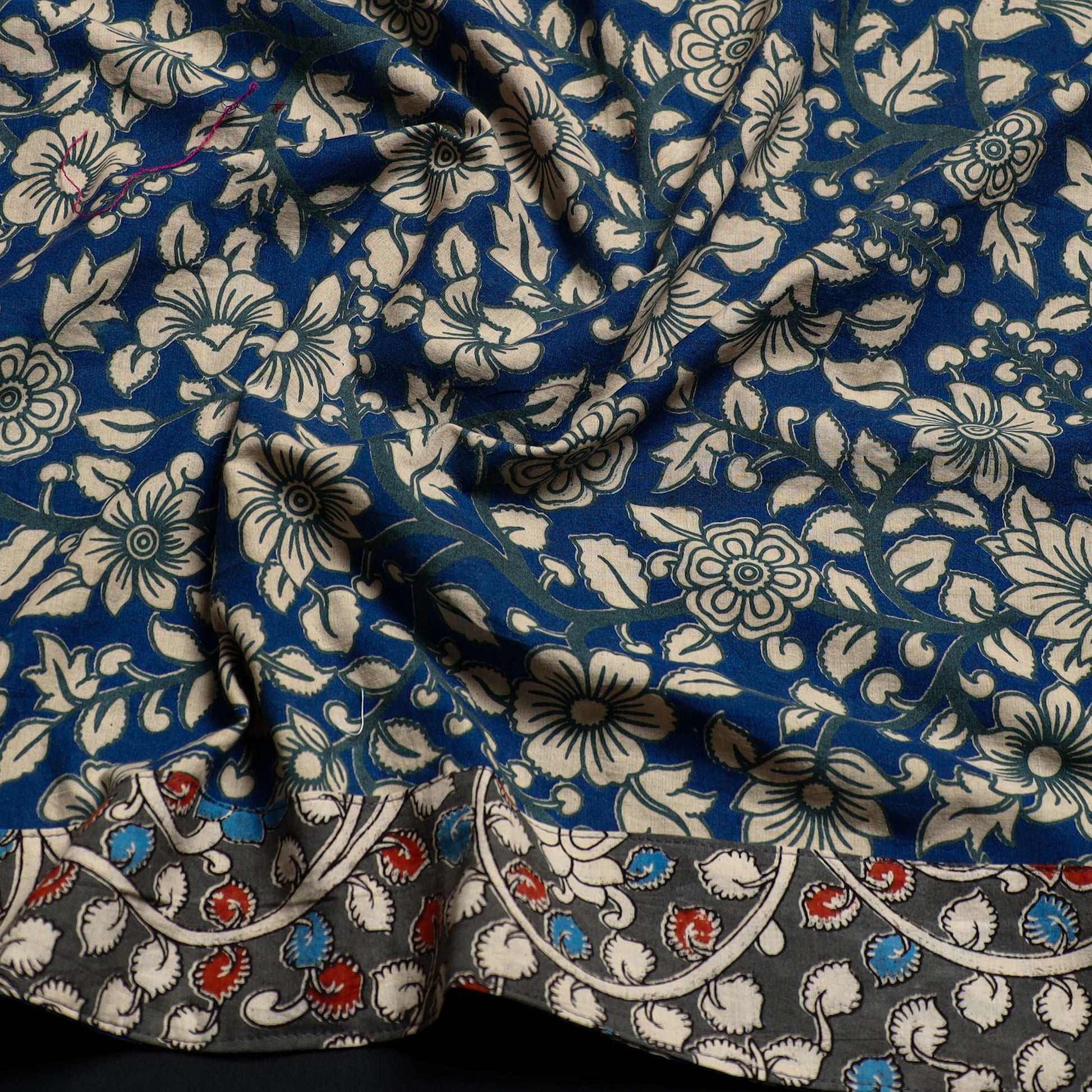 Blue - Block Printed Cotton Kalamkari Blouse Piece 26