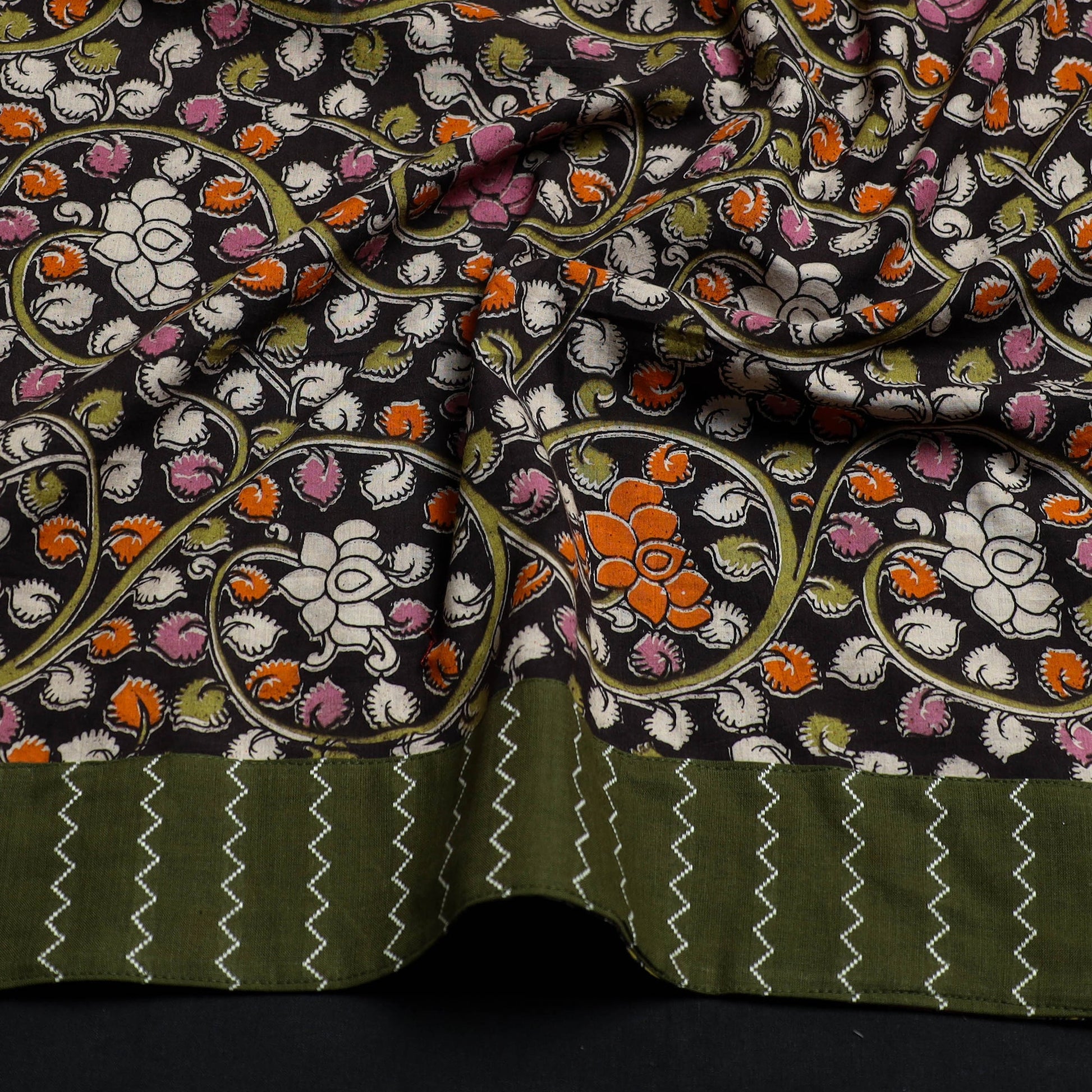 Black - Block Printed Cotton Kalamkari Blouse Piece 29
