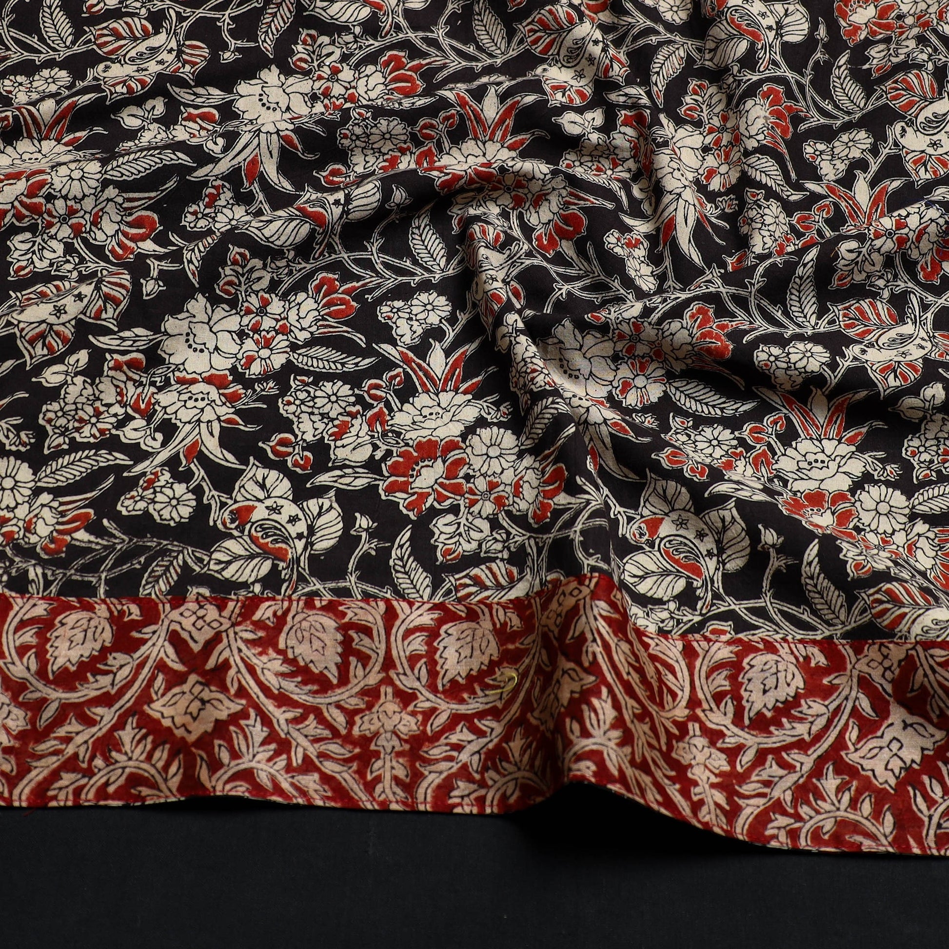 Black - Block Printed Cotton Kalamkari Blouse Piece 30