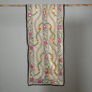 Black - Ranihati Chapa Work Phulkari Embroidery Chanderi Silk Stole