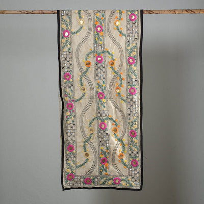 Black - Ranihati Chapa Work Phulkari Embroidery Chanderi Silk Stole