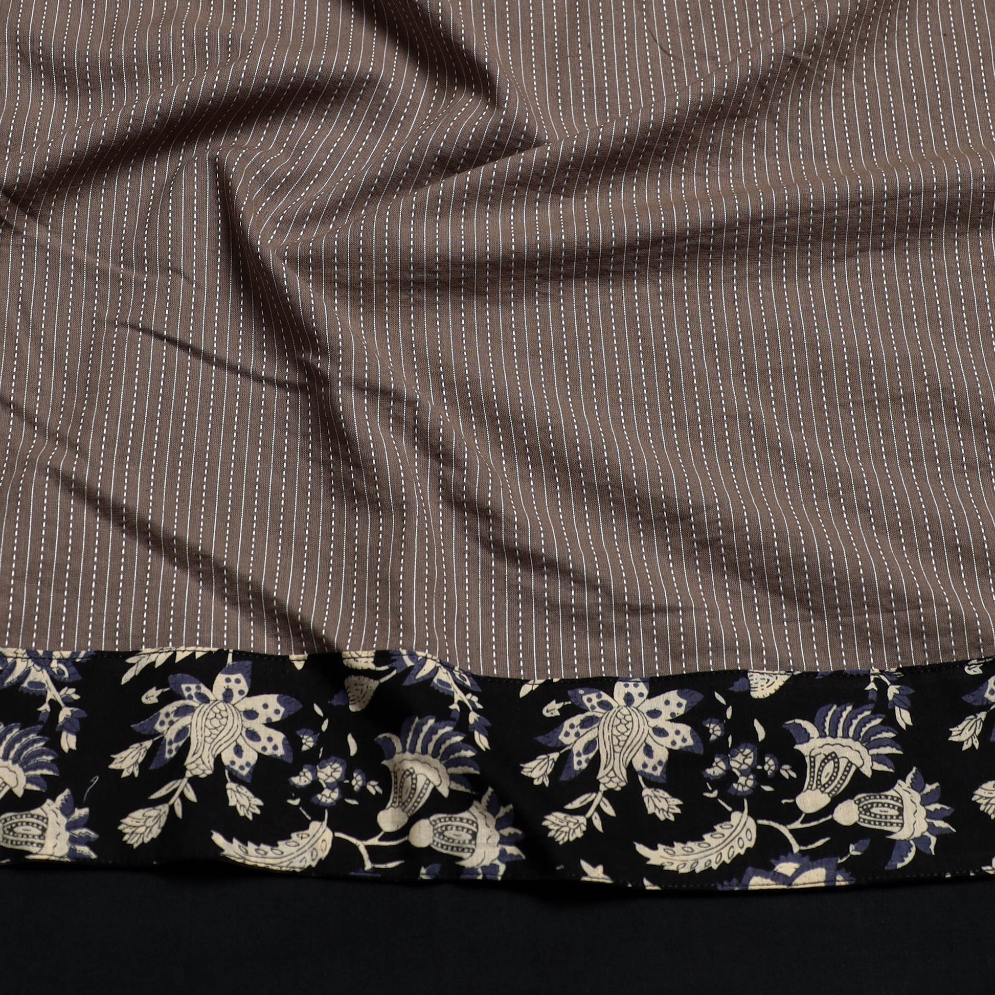 Brown - Handmade Running Stitch Plain Cotton Blouse Piece 100