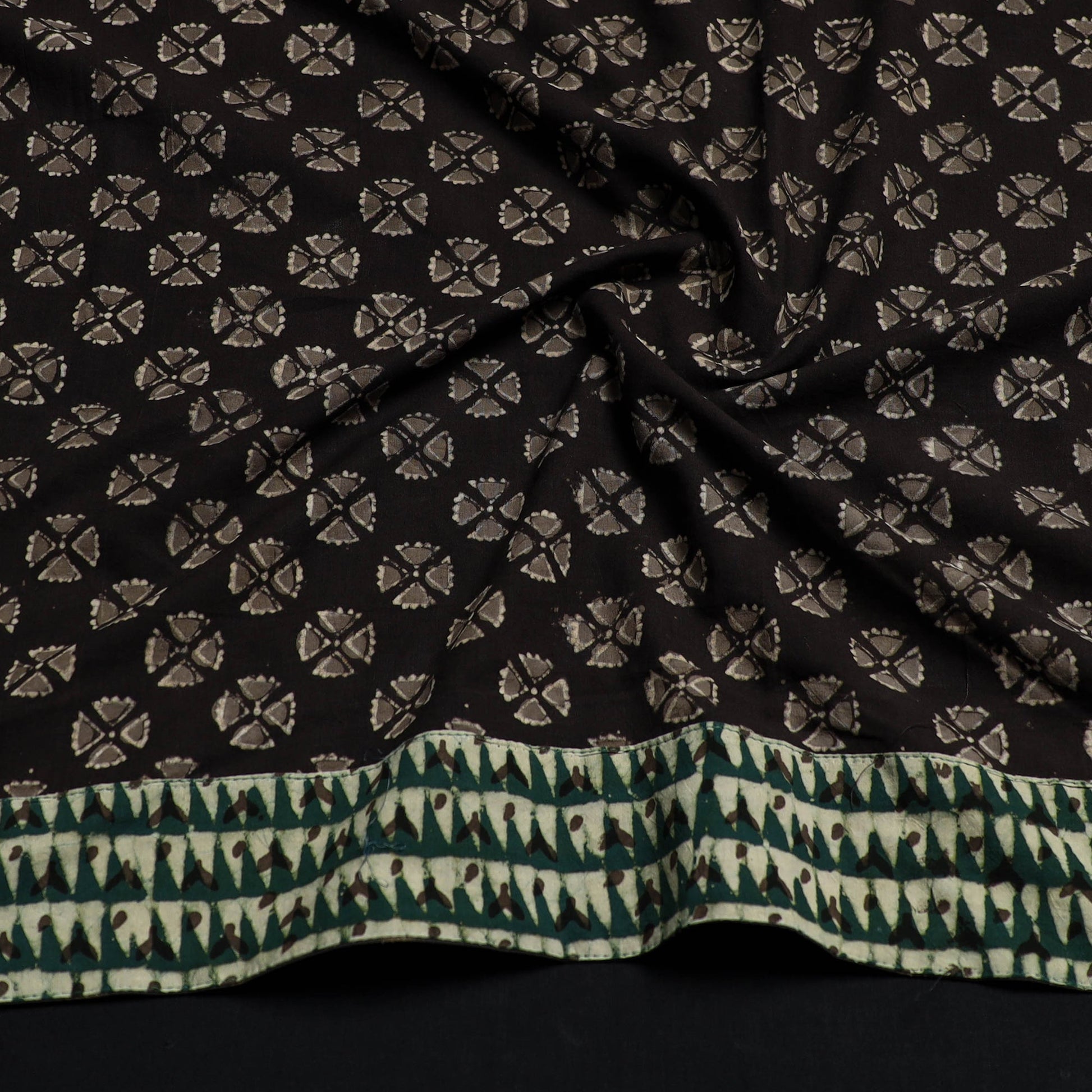 Black - Block Print Cotton Pipad Blouse Piece 134