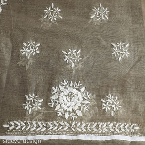 Brown - 3pc Hand Embroidery Silk Cotton Phulkari Dress Material 22