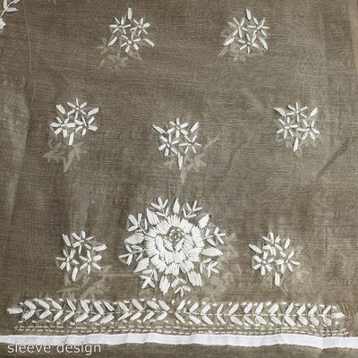 Brown - 3pc Hand Embroidery Silk Cotton Phulkari Dress Material 22