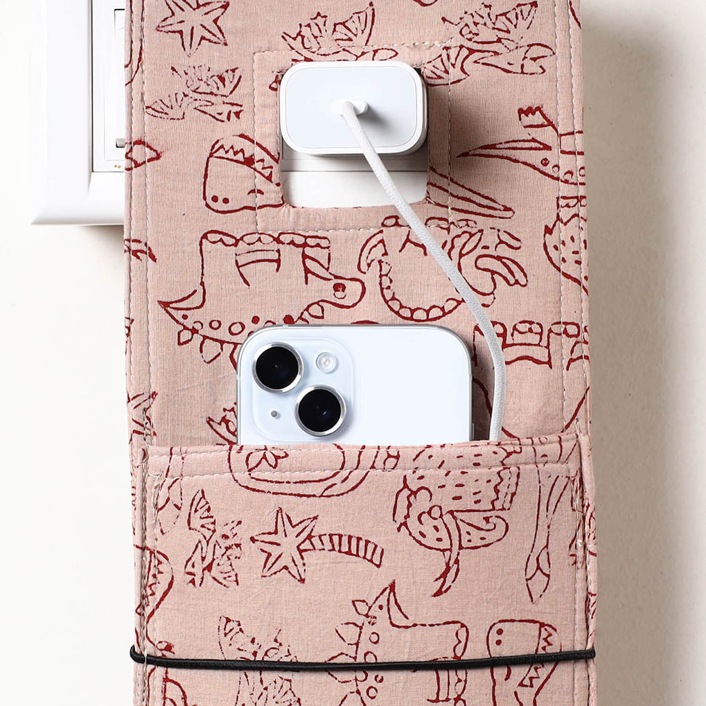 Beige - Bindaas Block Printed Cotton Mobile Charging Holder