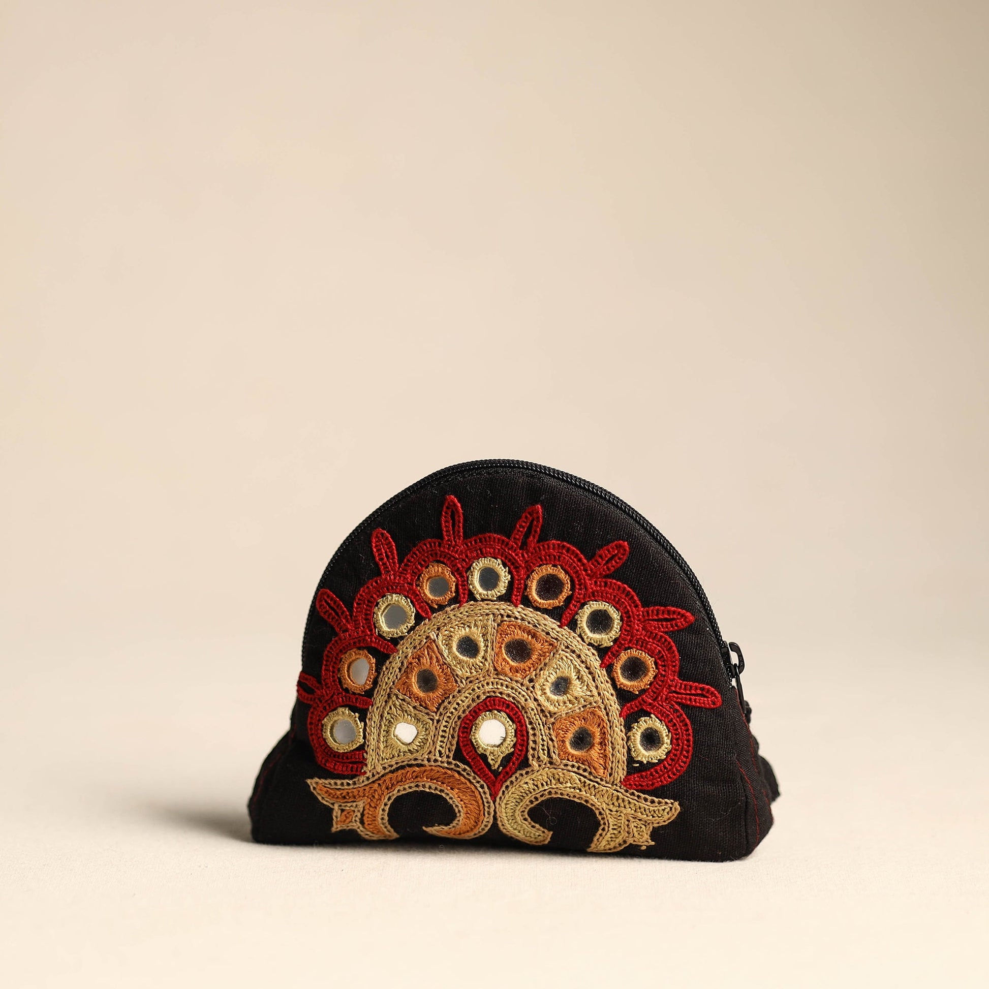 Black - Kutch Ahir Hand Embroidery Cotton Coin Pouch 12