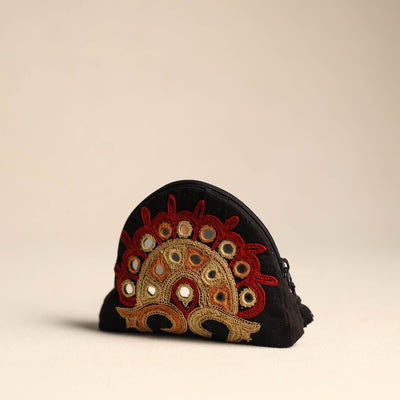Black - Kutch Ahir Hand Embroidery Cotton Coin Pouch 12