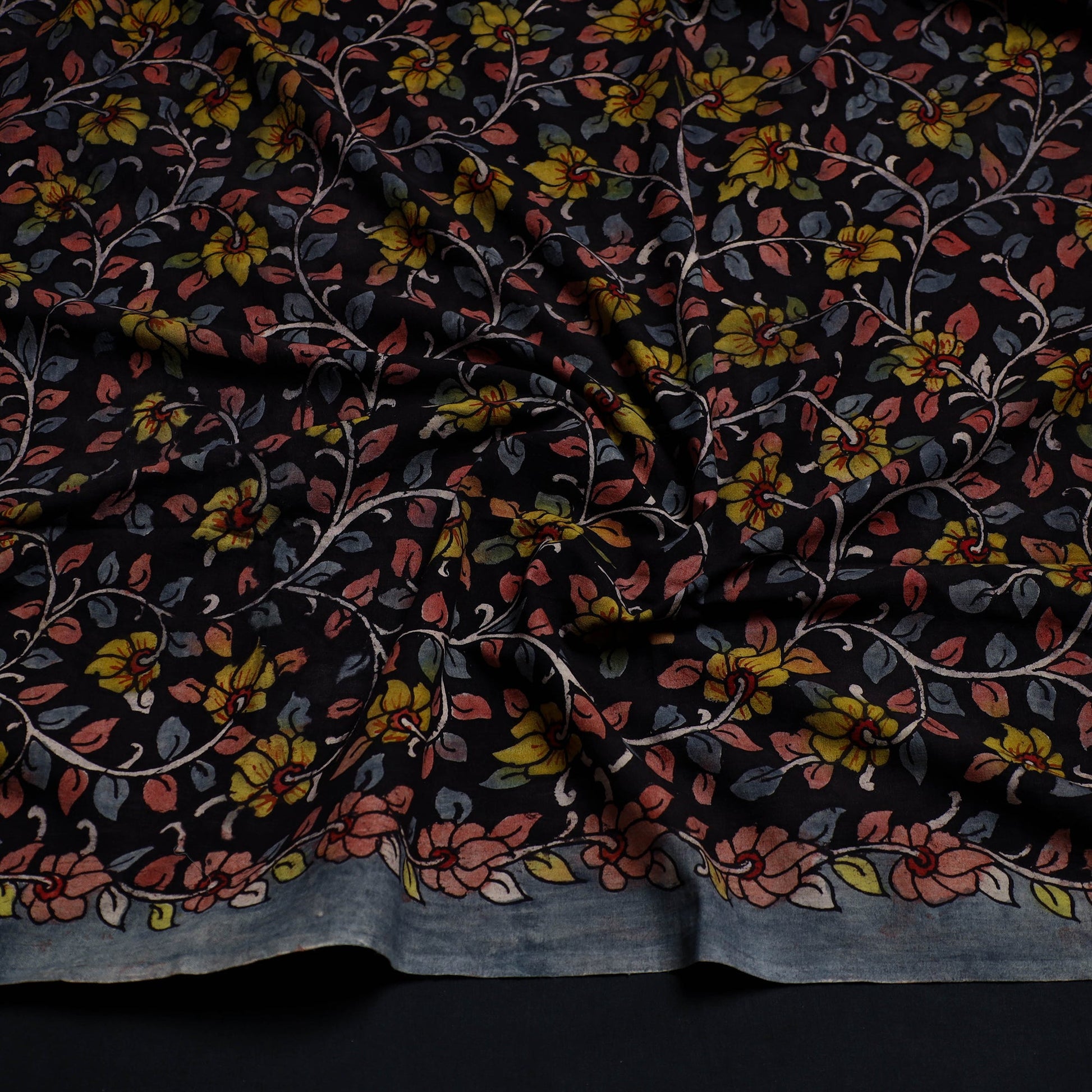 Black - Handpainted Cotton Kalamkari Blouse Piece 22
