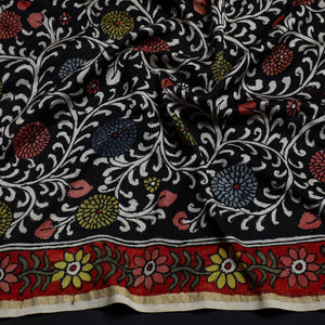 Black - Handpainted Chanderi Silk Kalamkari Blouse Piece 37