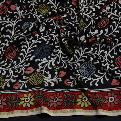 Black - Handpainted Chanderi Silk Kalamkari Blouse Piece 37