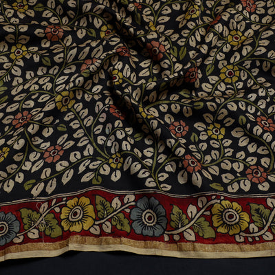 Black - Handpainted Chanderi Silk Kalamkari Blouse Piece 36
