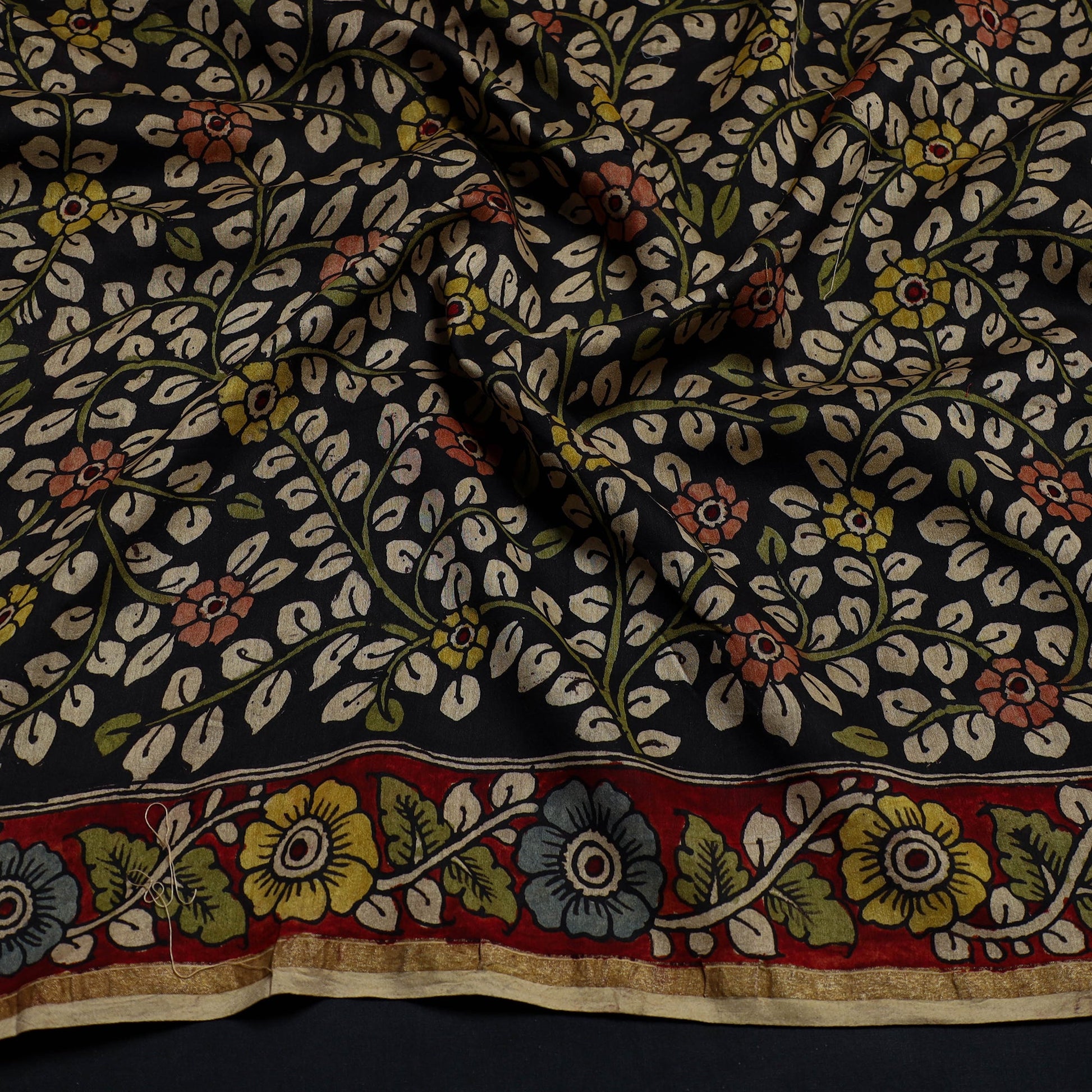 Black - Handpainted Chanderi Silk Kalamkari Blouse Piece 36