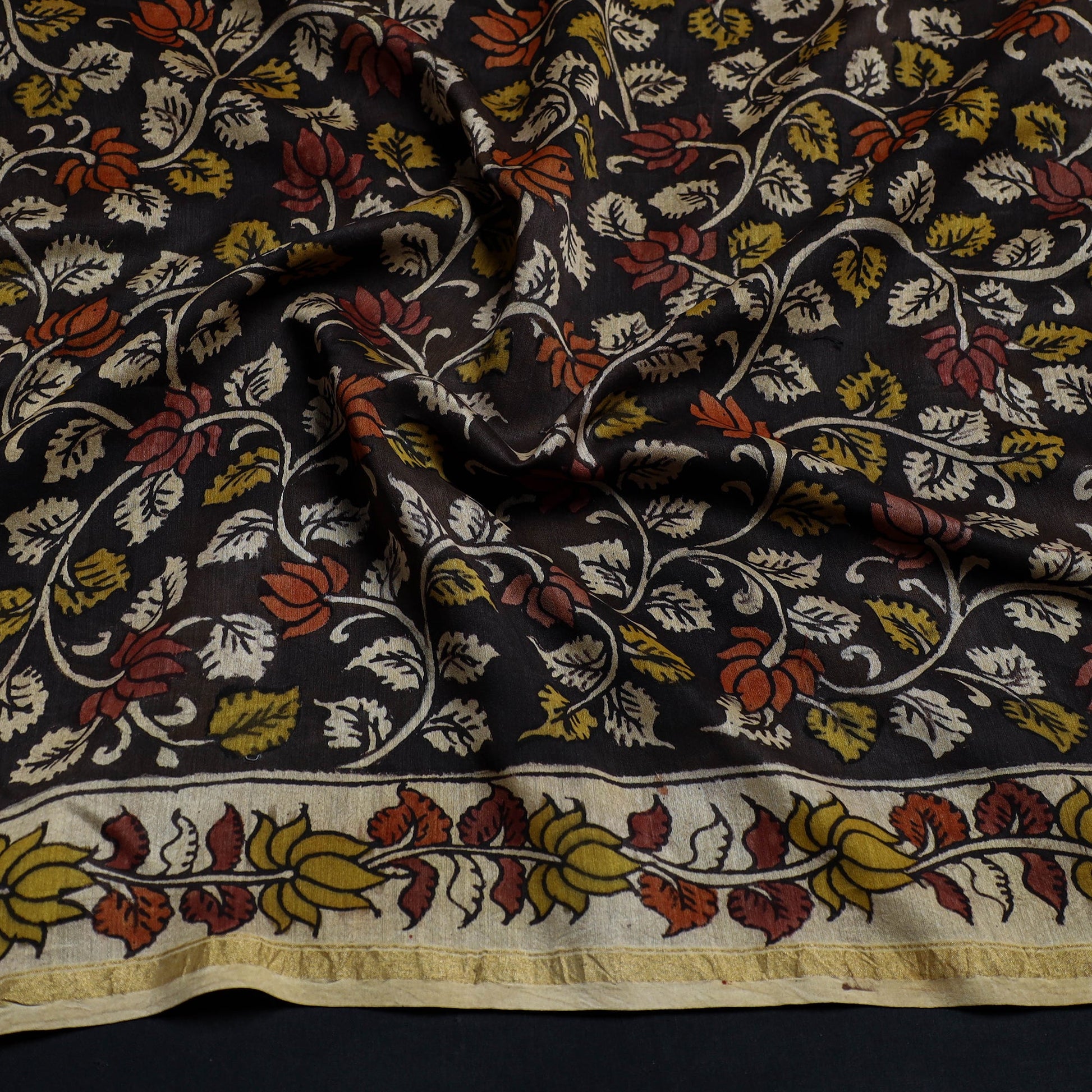 Black - Handpainted Chanderi Silk Kalamkari Blouse Piece 30