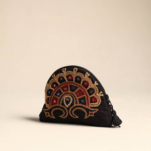 Black - Kutch Ahir Hand Embroidery Cotton Coin Pouch 20