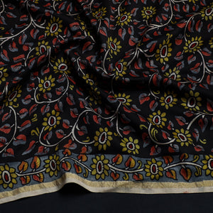 Black - Handpainted Chanderi Silk Kalamkari Blouse Piece 27
