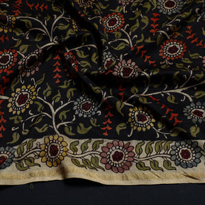 Black - Handpainted Chanderi Silk Kalamkari Blouse Piece 26