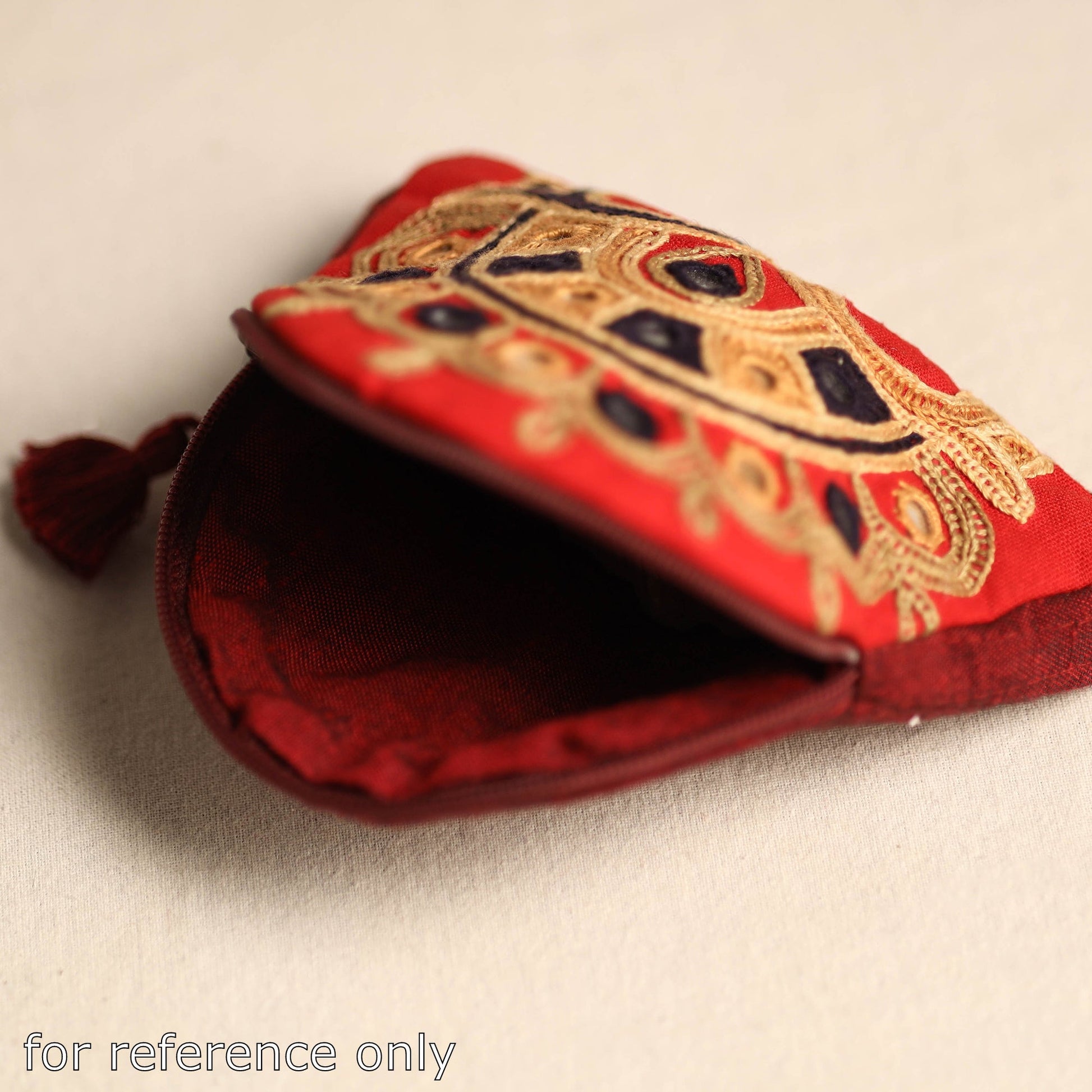 Black - Kutch Ahir Hand Embroidery Cotton Coin Pouch 12
