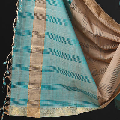 Aqua Blue - 3pc Handloom Cotton Mangalagiri Dress Material 02