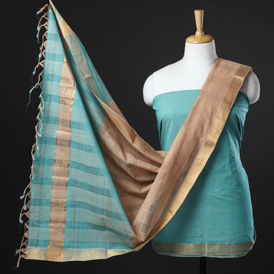 Aqua Blue - 3pc Handloom Cotton Mangalagiri Dress Material 02