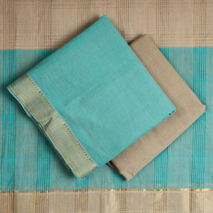 Aqua Blue - 3pc Handloom Cotton Mangalagiri Dress Material 02