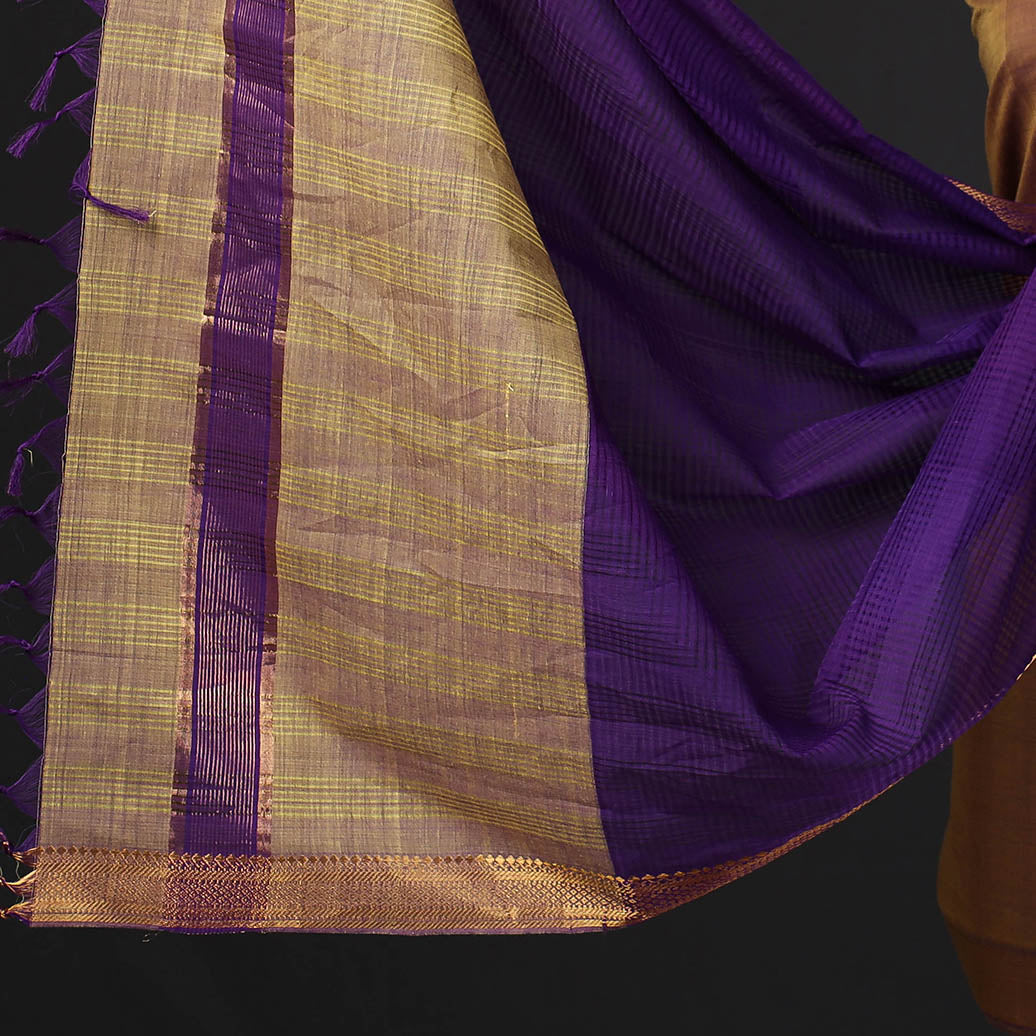 Brown - 3pc Handloom Cotton Mangalagiri Dress Material 13