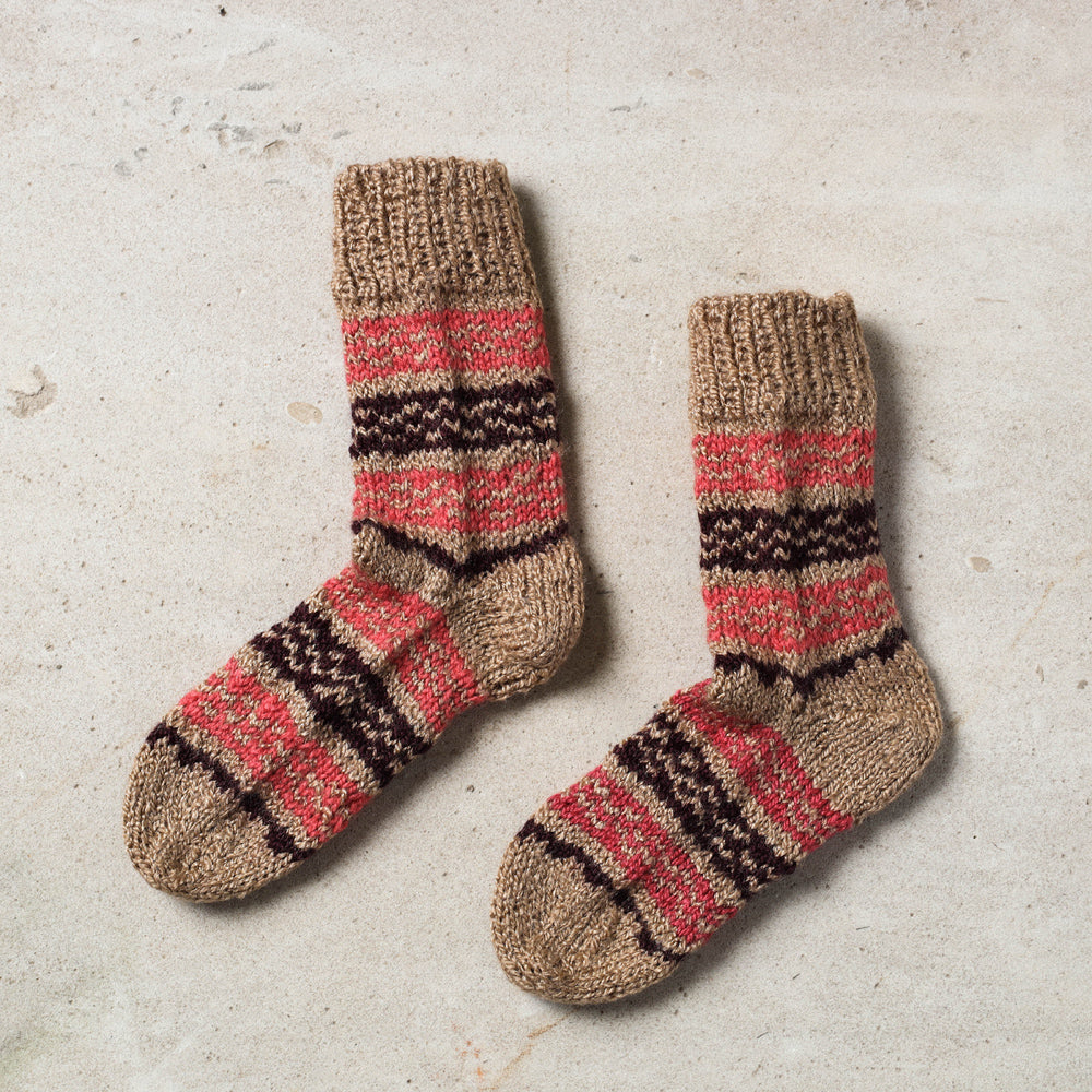 Brown - Kumaun Hand Knitted Woolen Socks - Kids
