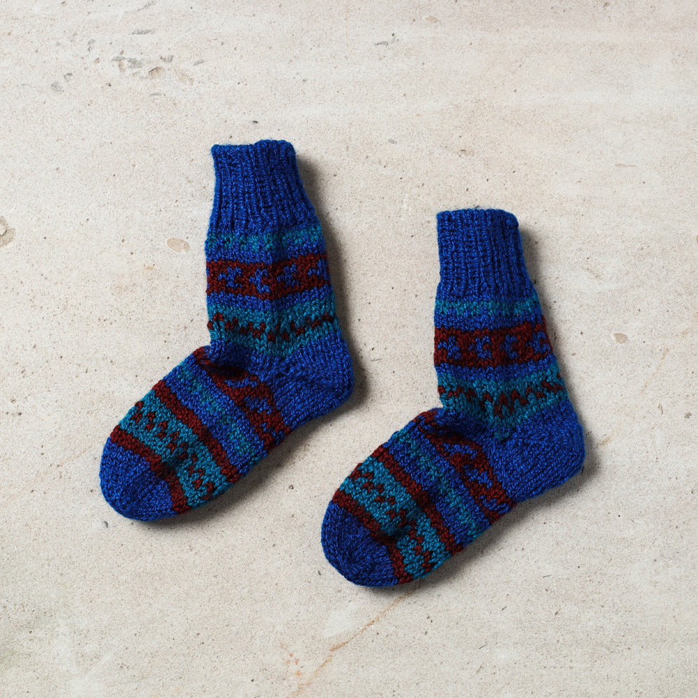 Blue - Kumaun Hand Knitted Woolen Socks - Kids