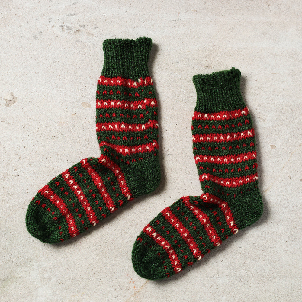 Green - Kumaun Hand Knitted Woolen Socks - Kids