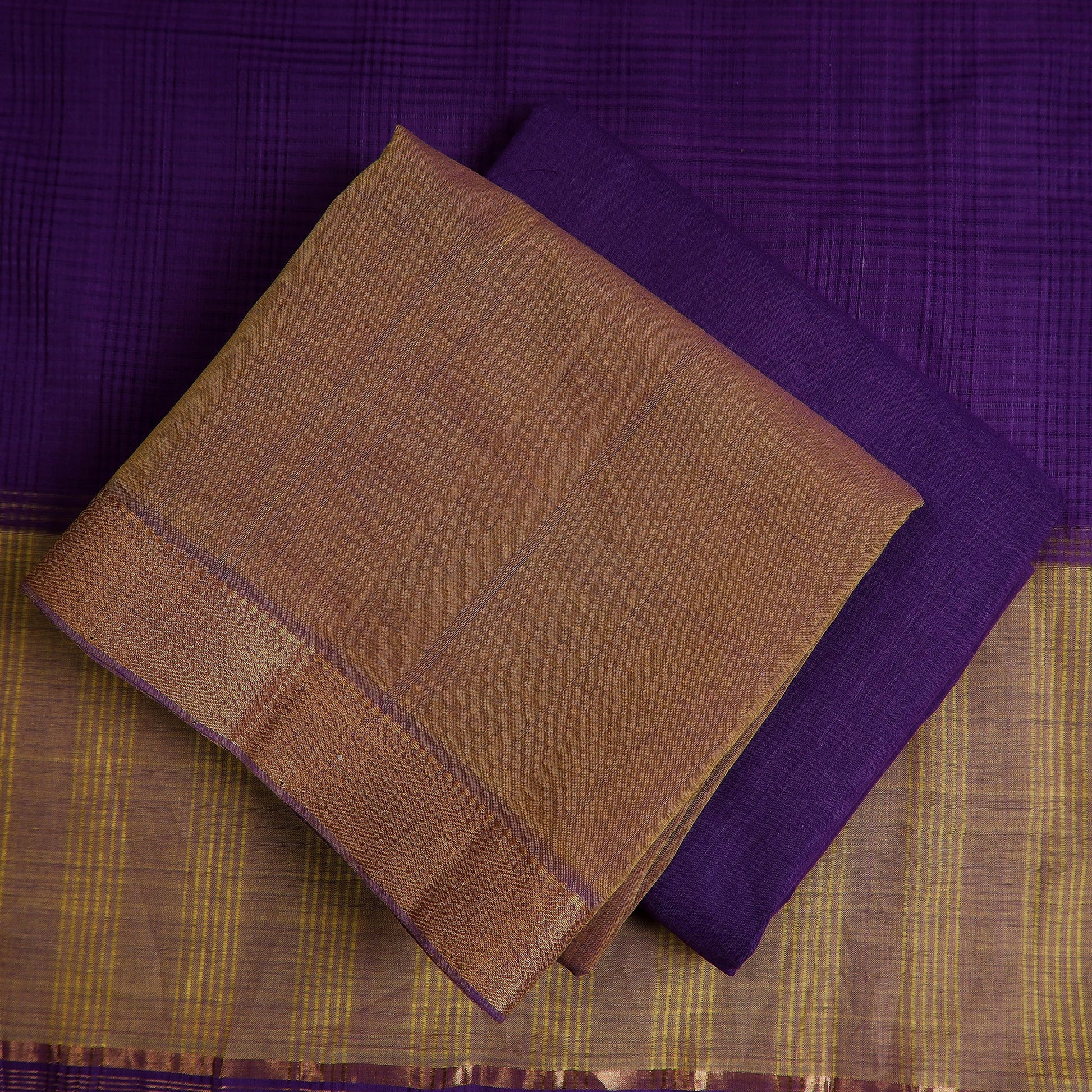 Brown - 3pc Handloom Cotton Mangalagiri Dress Material 13